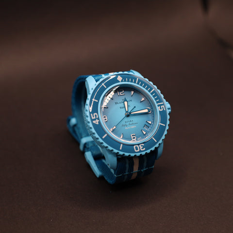 Swatch x Blancpain Blue Lagoon Automatikuhr Bioceramic Scuba Fifty Fathoms-Kollektion