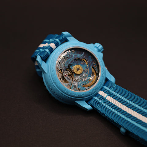 Swatch x Blancpain Blue Lagoon Automatikuhr Bioceramic Scuba Fifty Fathoms-Kollektion