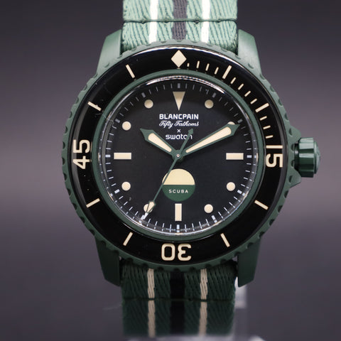 Swatch x Blancpain Green Abyss Automatikuhr Bioceramic Scuba Fifty Fathoms-Kollektion