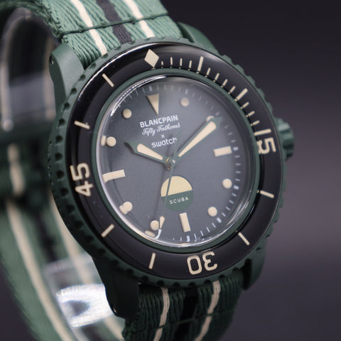Swatch x Blancpain Green Abyss Automatikuhr Bioceramic Scuba Fifty Fathoms-Kollektion