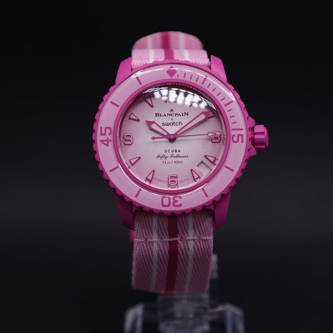 Blaincpain x Swatch Fifty Fathoms Pink Ocean SO35P400