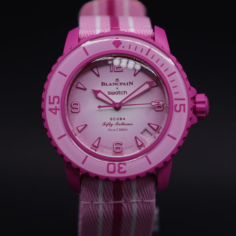 Blaincpain x Swatch Fifty Fathoms Pink Ocean SO35P400