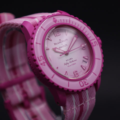 Blaincpain x Swatch Fifty Fathoms Pink Ocean SO35P400