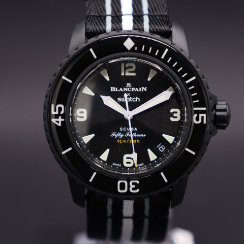 Swatch x Blancpain Ocean of Storms Automatikuhr Bioceramic Scuba Fifty Fathoms-Kollektion (zweiteiliges Band)